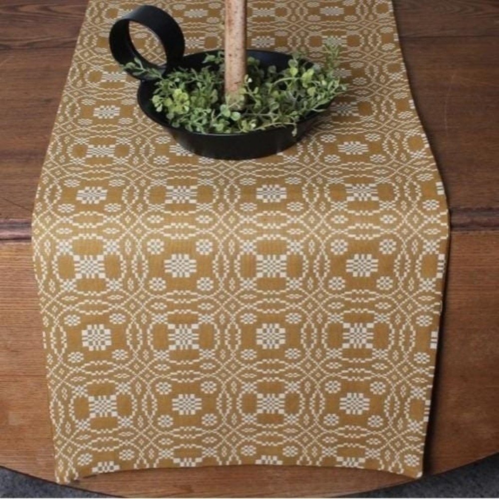 Primitive Colonial Lover's Knot Coverlet Table Runner 14x36" Mustard NEW